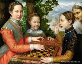 Lucía, Minerva y Europa Anguissola jugando al ajedrez