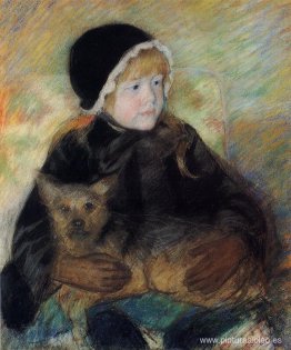 Elsie Cassatt sosteniendo un perro grande