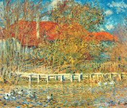 El estanque con patos en otoño.